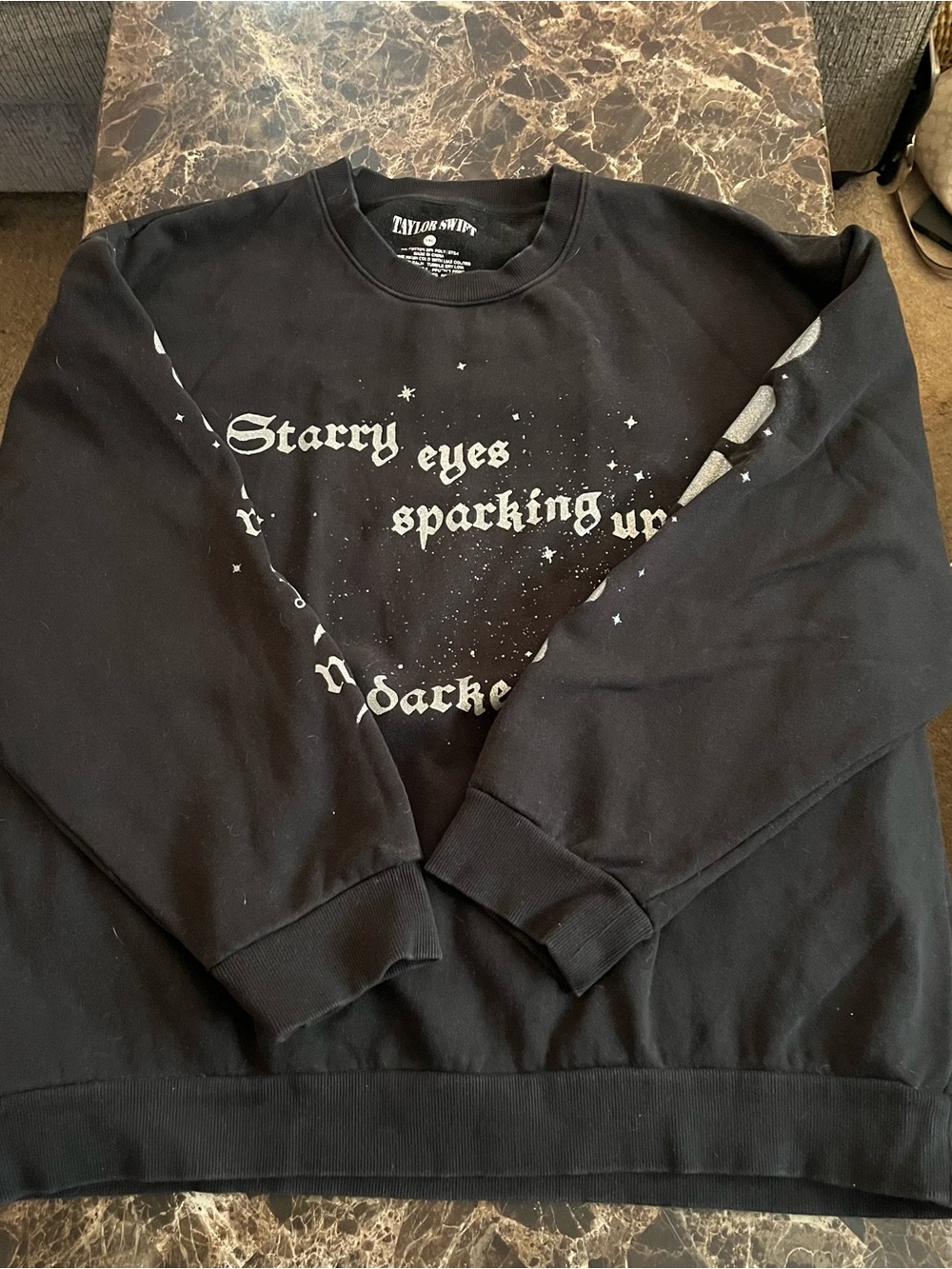 Taylor Swift Black Sweatshirt with Silver Gothic Lyric Print